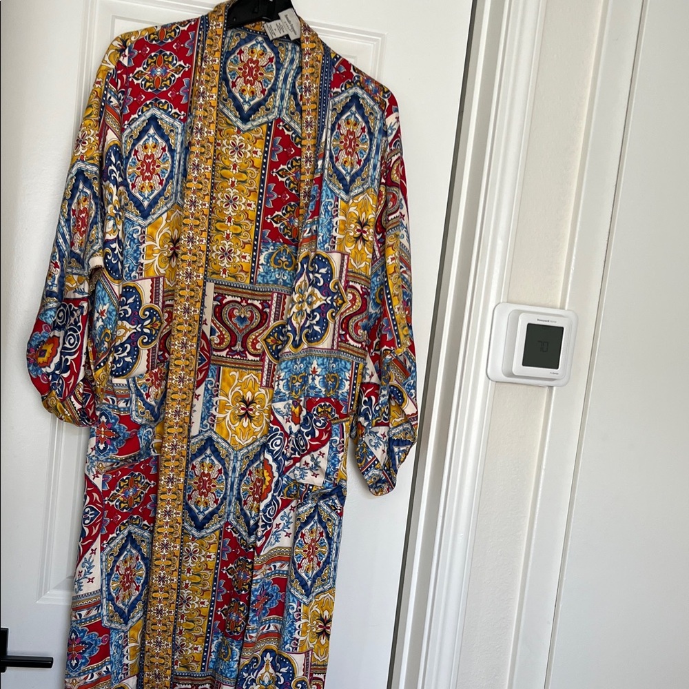 HAUTE HIPPIE โฅ๏ธ๐๐ Multicolor Patterned Kimono Robe Duster Red Blue Sz M - Picture 11 of 11